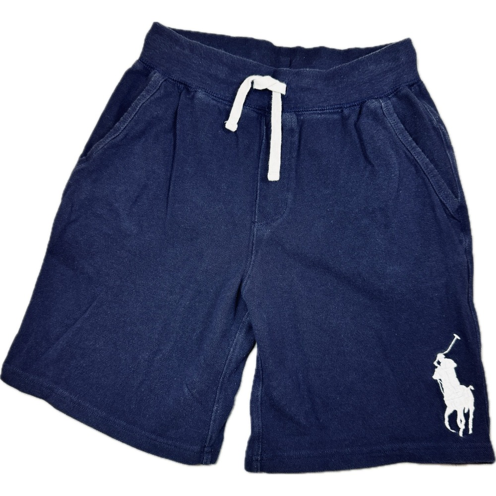 Polo Ralph Lauren Knit Shorts Kids Size 7 Blue Big Pony Drawstring Preppy School